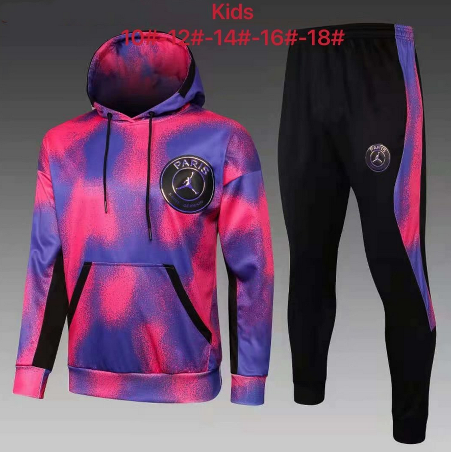 Kids 2021/22 PSG x Jordan Purple Hoodie Sweater and Pants Youth Training Suits